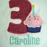 Birthday number with cupcake applique